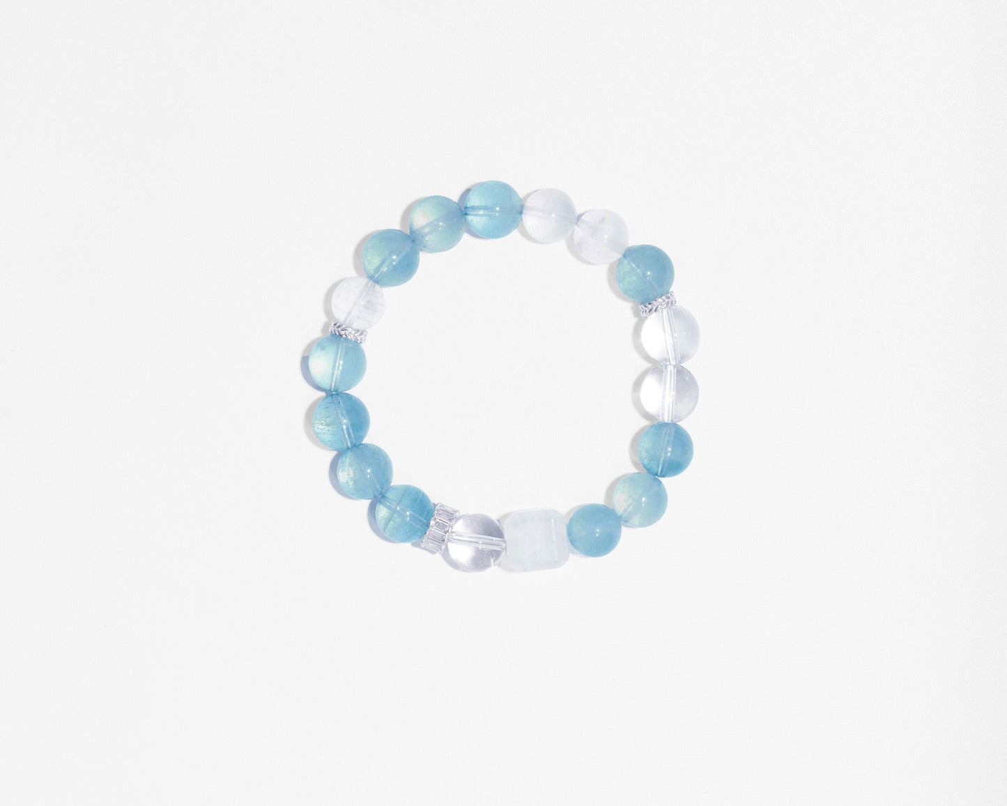 海藍寶藍月光白幽靈方糖手串｜彈力繩設計